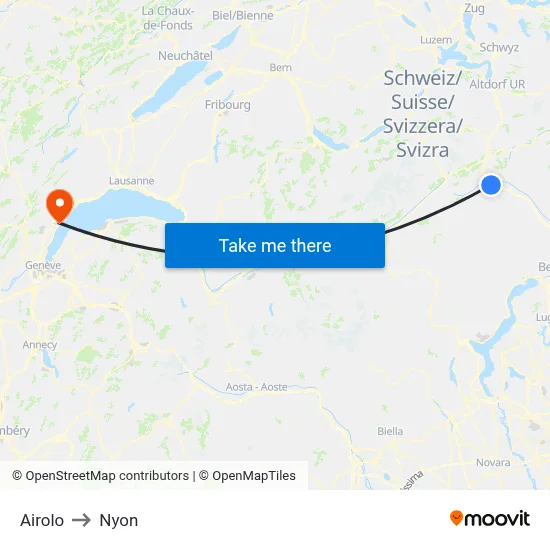 Airolo to Nyon map