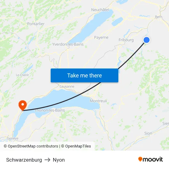 Schwarzenburg to Nyon map