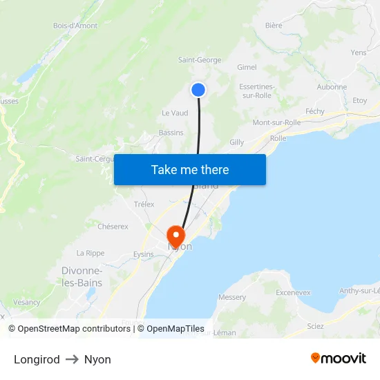 Longirod to Nyon map