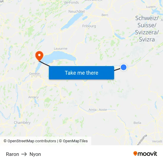 Raron to Nyon map