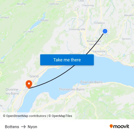 Bottens to Nyon map