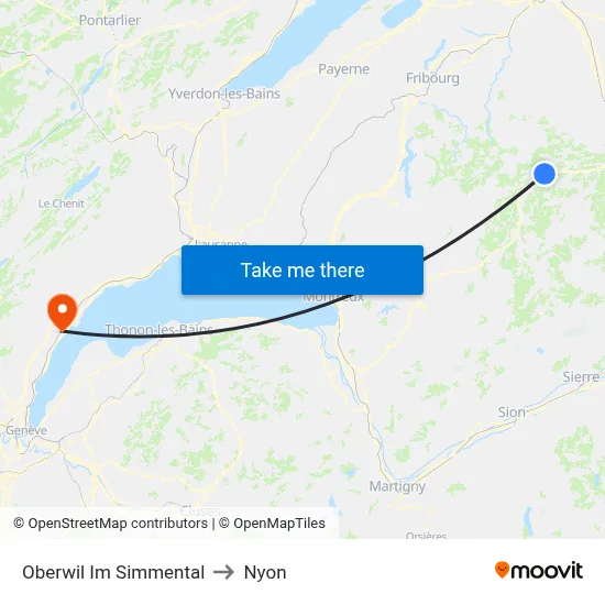 Oberwil Im Simmental to Nyon map