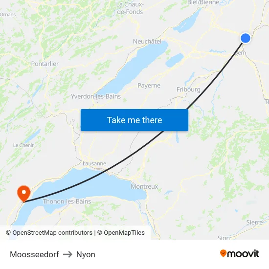 Moosseedorf to Nyon map