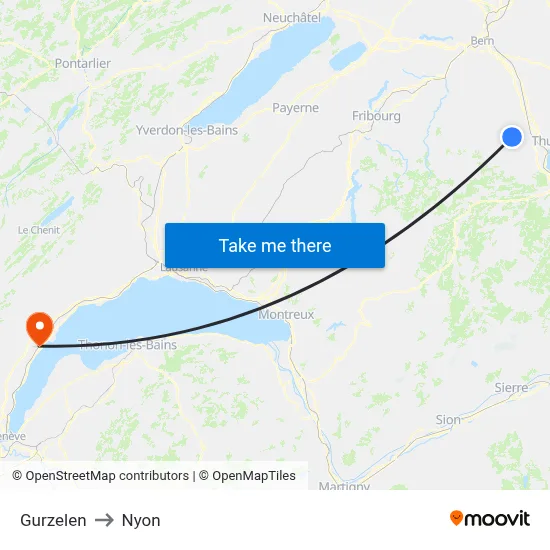 Gurzelen to Nyon map