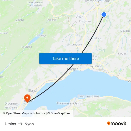 Ursins to Nyon map
