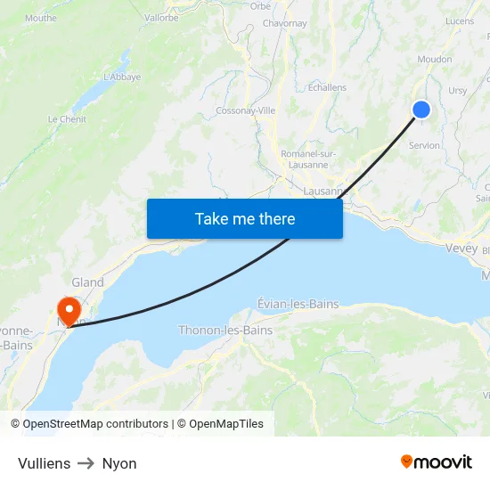 Vulliens to Nyon map