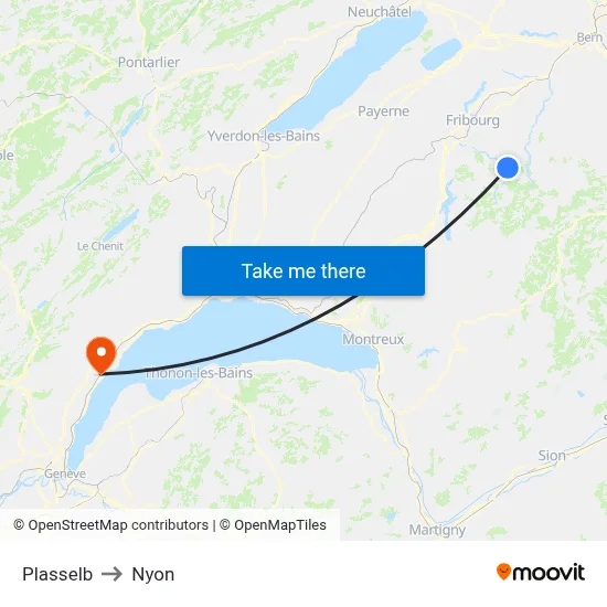 Plasselb to Nyon map