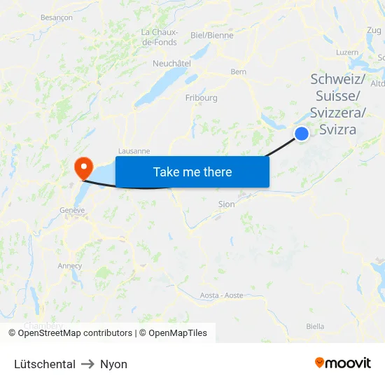 Lütschental to Nyon map