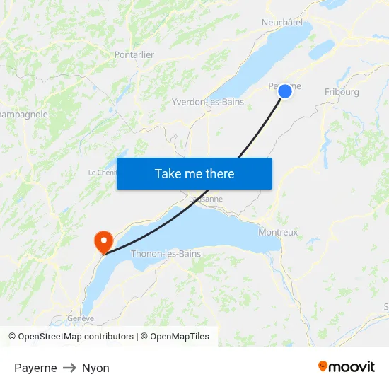 Payerne to Nyon map
