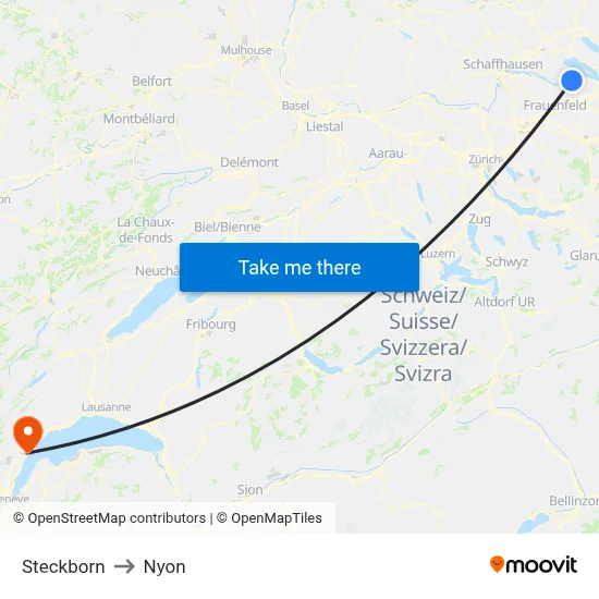 Steckborn to Nyon map