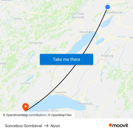 Sonceboz-Sombeval to Nyon map
