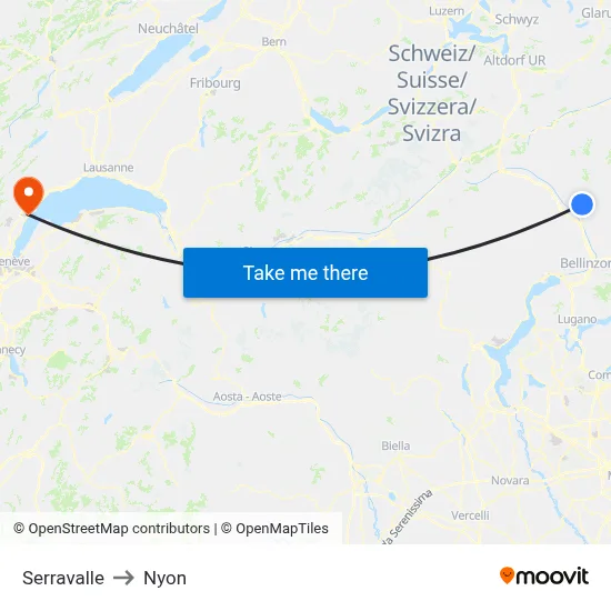 Serravalle to Nyon map