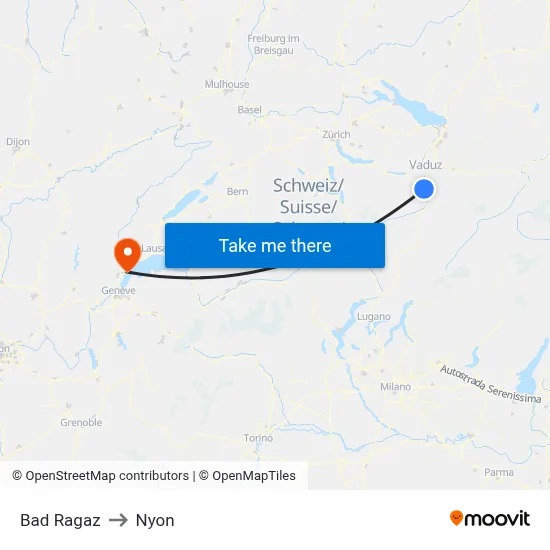 Bad Ragaz to Nyon map