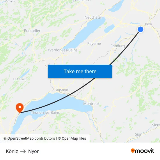 Köniz to Nyon map