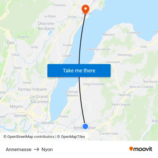 Annemasse to Nyon map