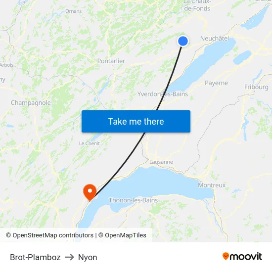 Brot-Plamboz to Nyon map