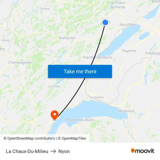 La Chaux-Du-Milieu to Nyon map