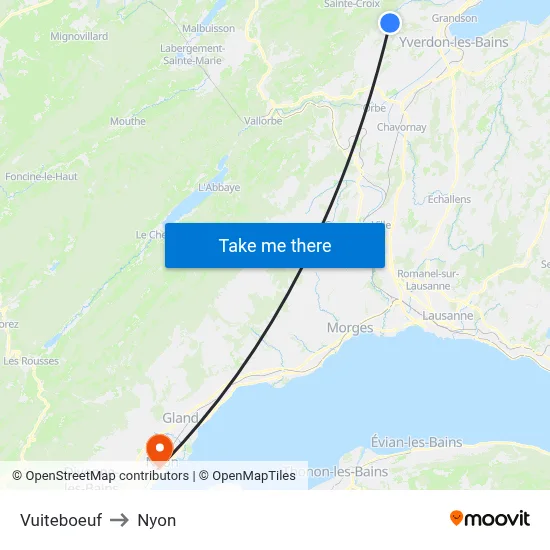 Vuiteboeuf to Nyon map