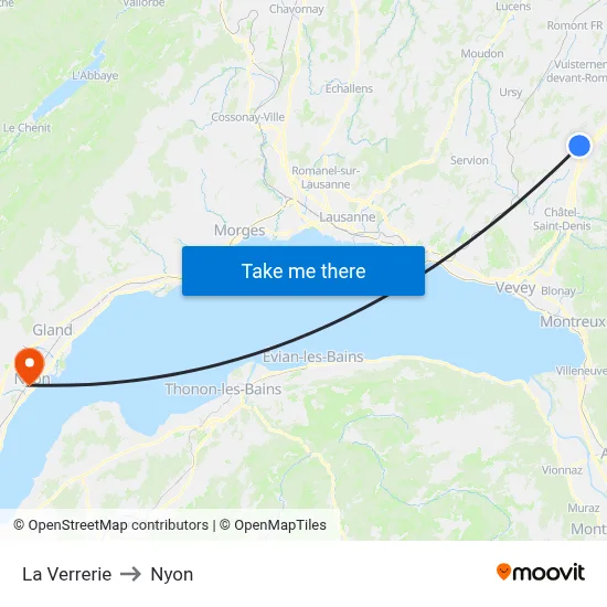 La Verrerie to Nyon map