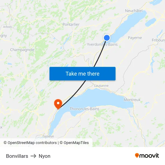 Bonvillars to Nyon map