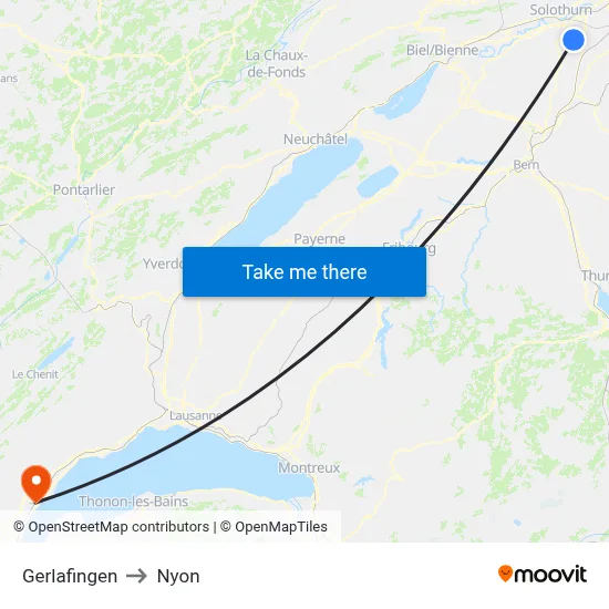 Gerlafingen to Nyon map