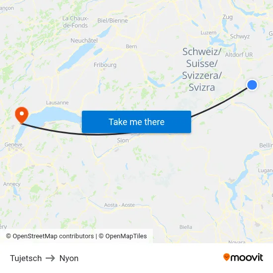 Tujetsch to Nyon map