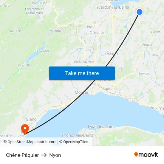Chêne-Pâquier to Nyon map