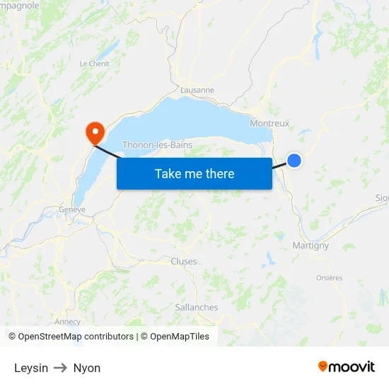 Leysin to Nyon map