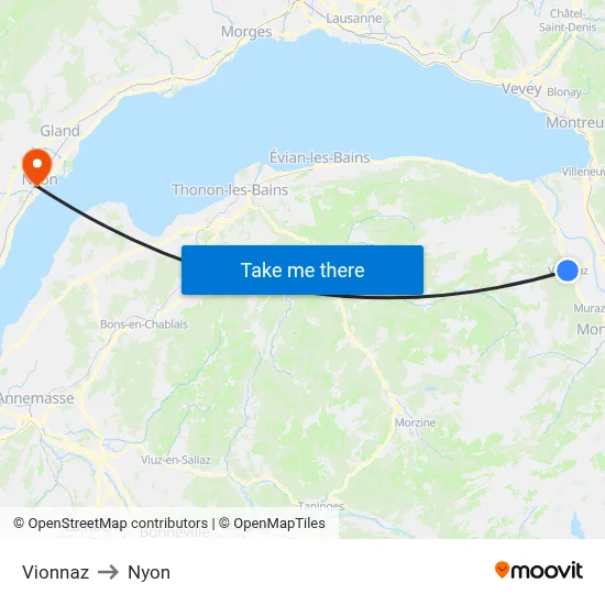 Vionnaz to Nyon map