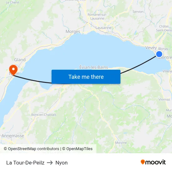 La Tour-De-Peilz to Nyon map