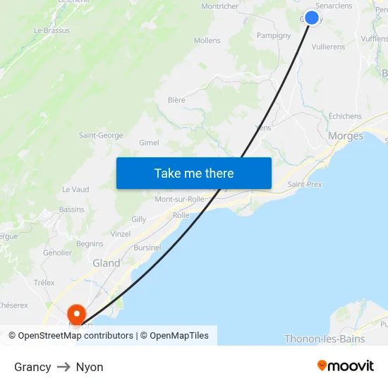 Grancy to Nyon map