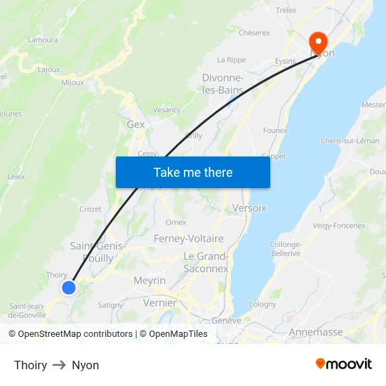Thoiry to Nyon map