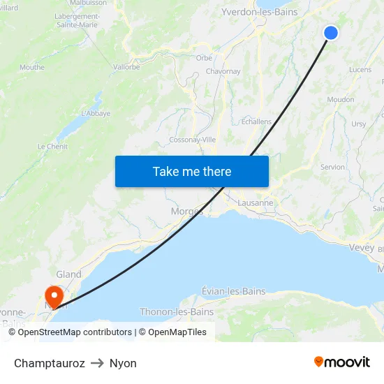 Champtauroz to Nyon map