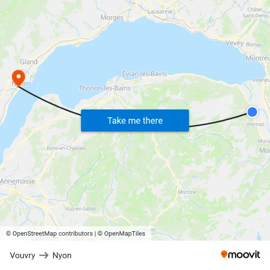Vouvry to Nyon map
