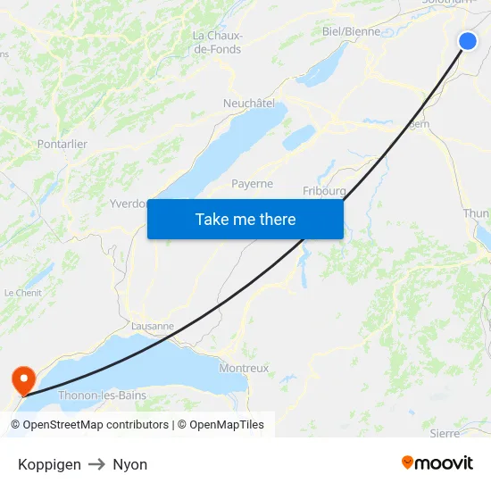 Koppigen to Nyon map