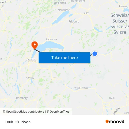 Leuk to Nyon map