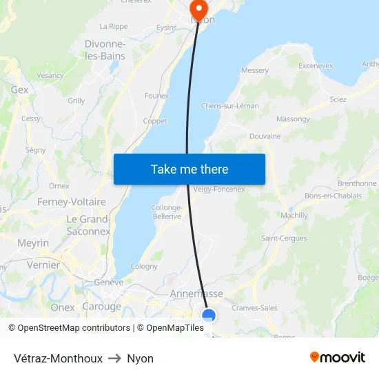 Vétraz-Monthoux to Nyon map