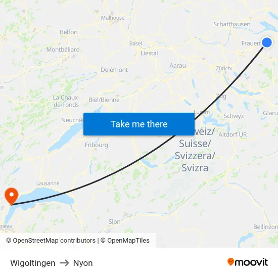 Wigoltingen to Nyon map