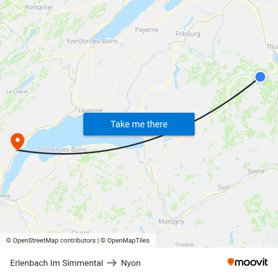Erlenbach Im Simmental to Nyon map