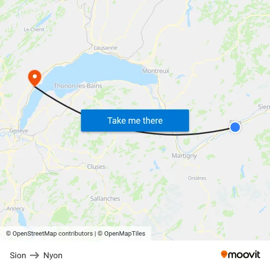 Sion to Nyon map