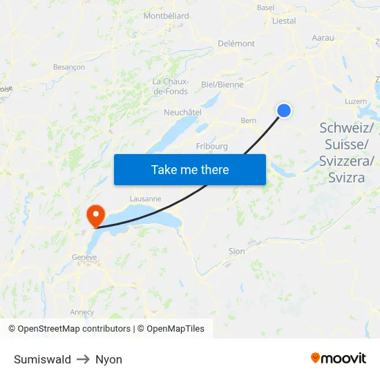 Sumiswald to Nyon map