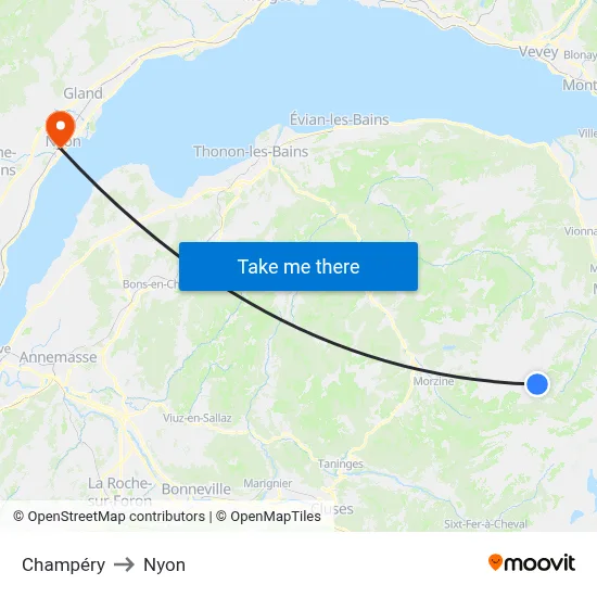 Champéry to Nyon map