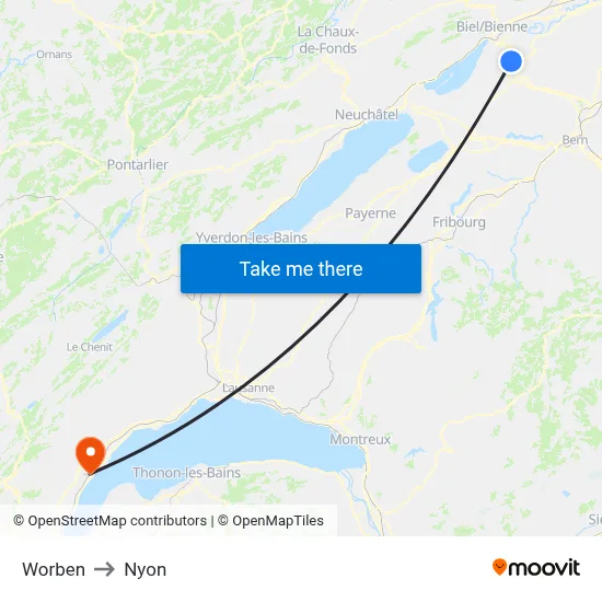 Worben to Nyon map
