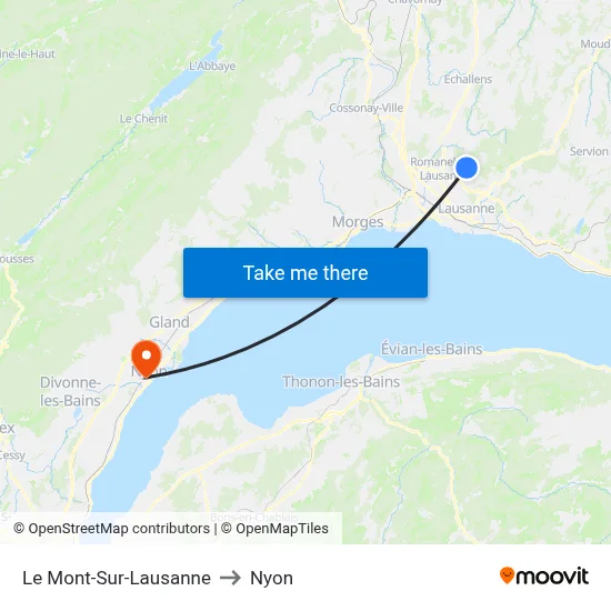 Le Mont-Sur-Lausanne to Nyon map