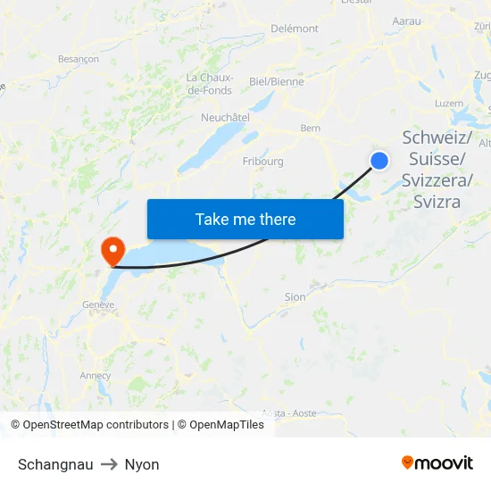 Schangnau to Nyon map