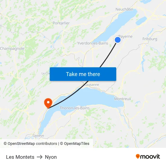 Les Montets to Nyon map