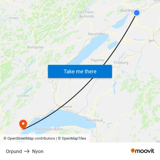 Orpund to Nyon map