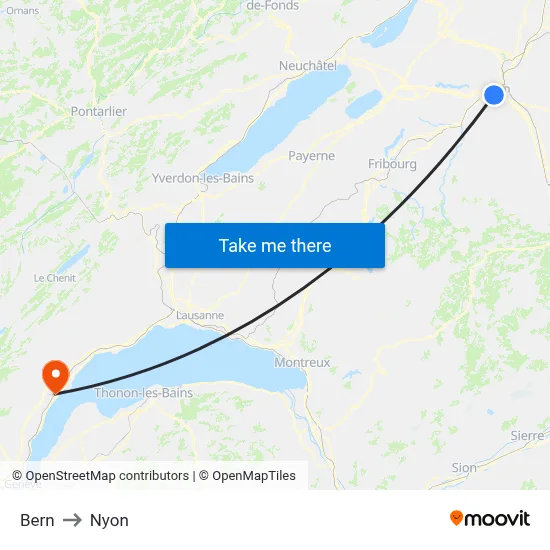Bern to Nyon map