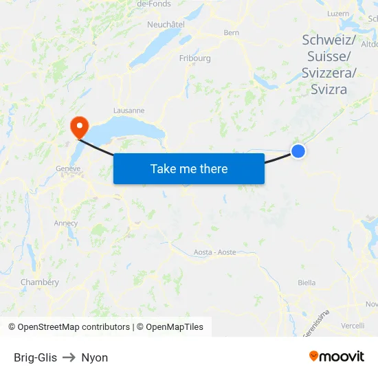 Brig-Glis to Nyon map
