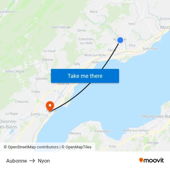 Aubonne to Nyon map